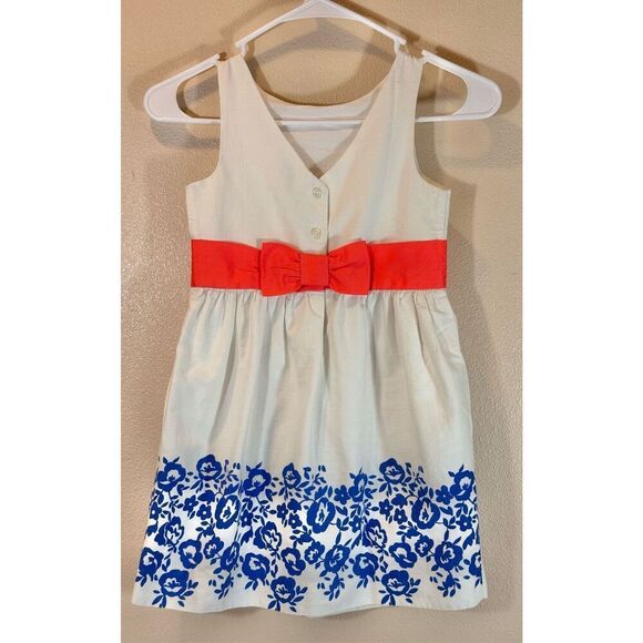 Janie & Jack Textured Floral Bottom Coral Ribbon Belt Spring Dress Girls Size 6 - Picture 3 of 9